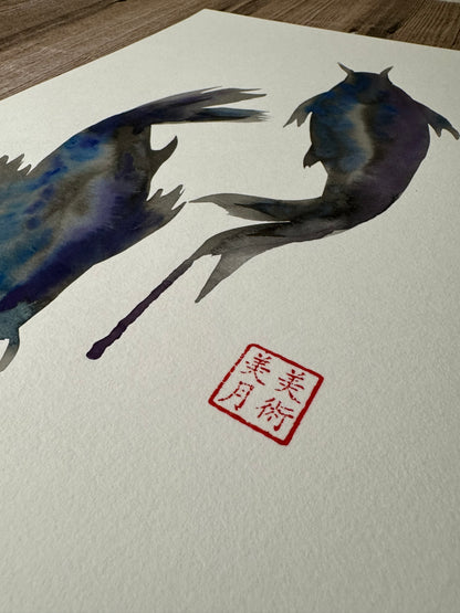 Koi Fish: Watercolor and Ink Original w/ Art of Mizuki Stamp
