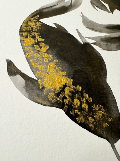 Koi Fish: Ink and Gold Acrylic Original w/ Art of Mizuki Stamp